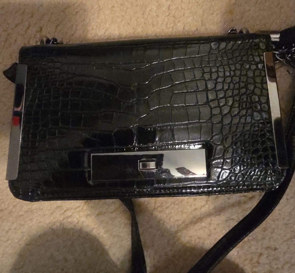 Gianni Bini Black Croc-Embossed Patent Crossbody with Silver Hardware